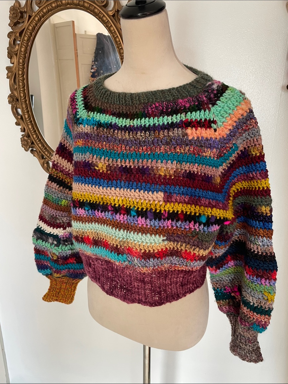 Hand made handspun wool scrappy sweater wearable art size small